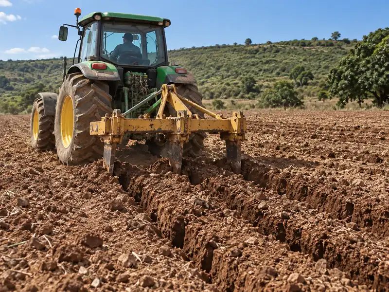 Trabalho de surriba em terreno agrícola